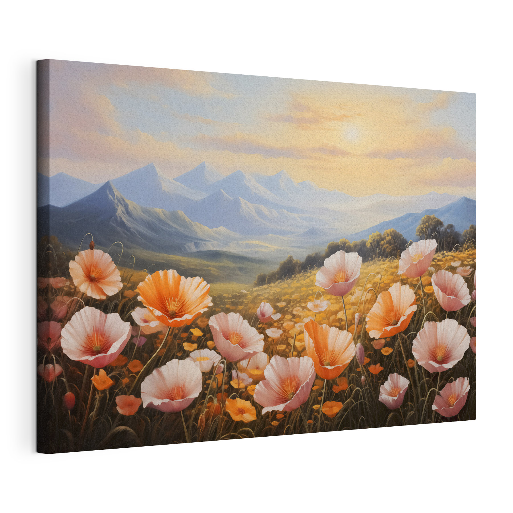 Field of flowers with mountains in the background Field of flowers with mountains in the background
