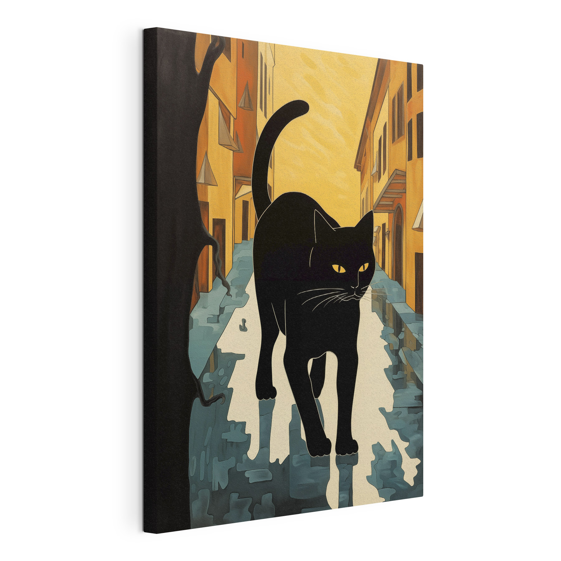 Black cat walking down a street Black cat walking down a street
