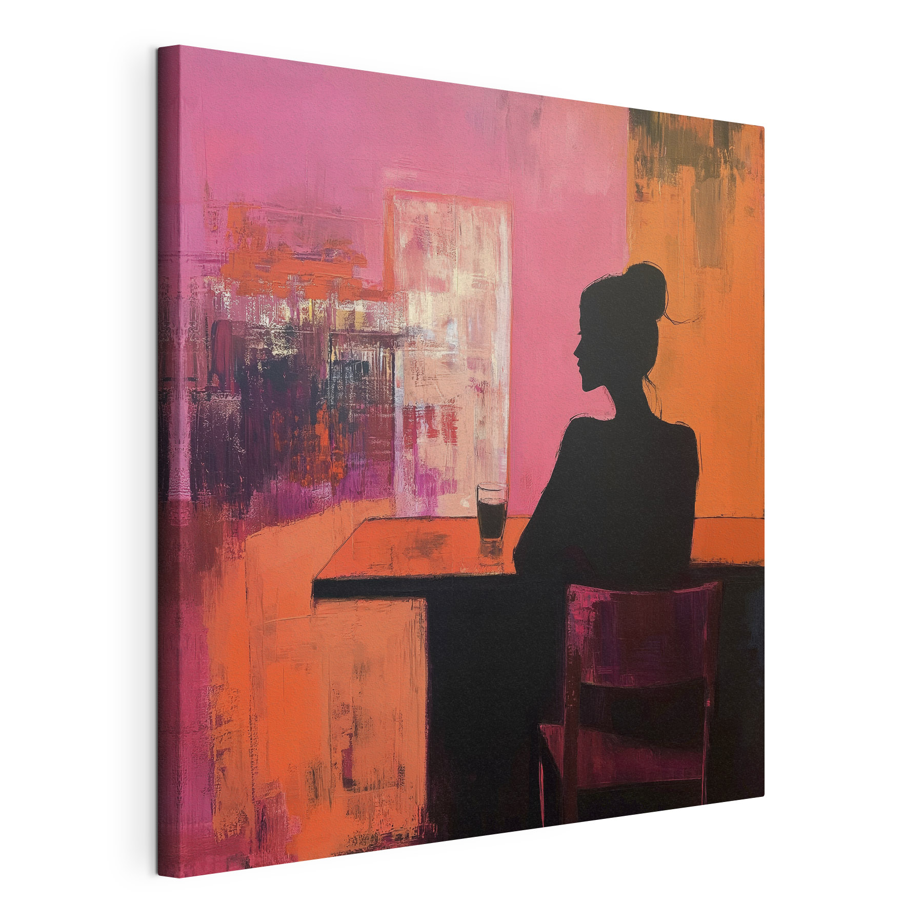 Painting of a woman sitting at a table Painting of a woman sitting at a table