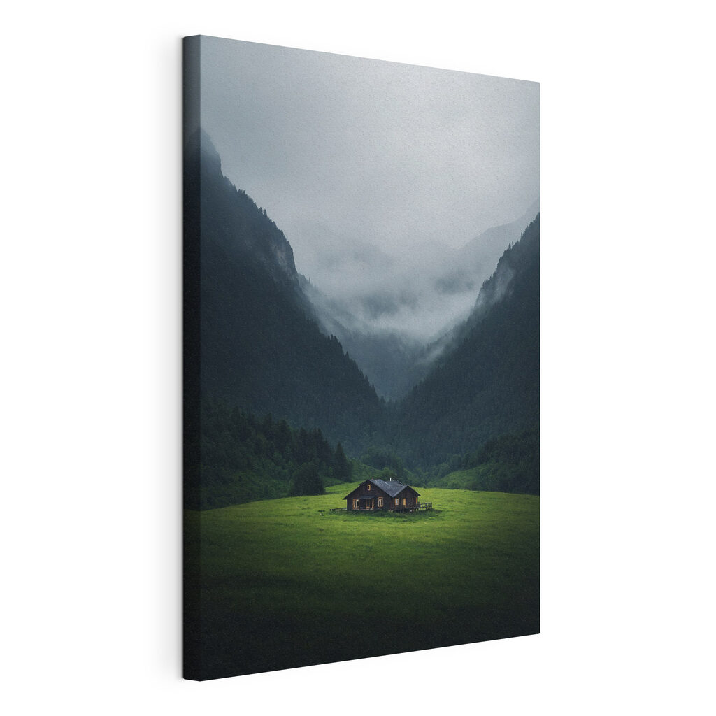 House in a field with mountains in the background House in a field with mountains in the background