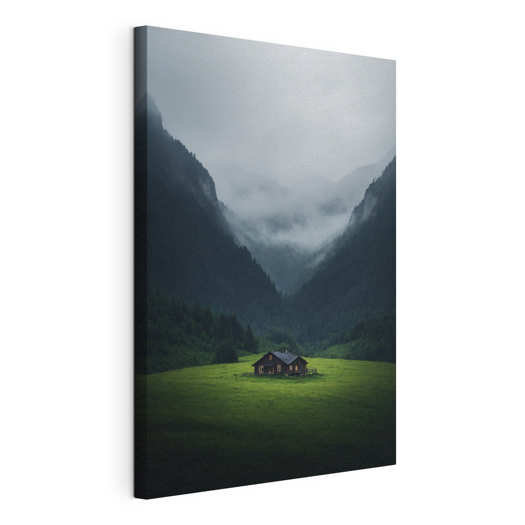 House in a field with mountains in the background House in a field with mountains in the background