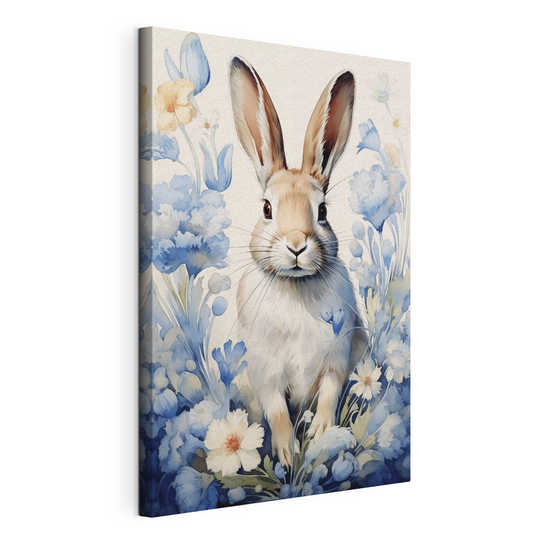 Painting of a rabbit surrounded by flowers