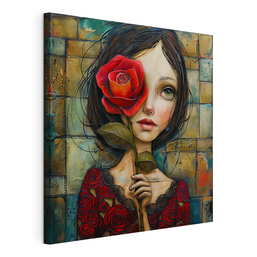 Painting of a girl holding a rose