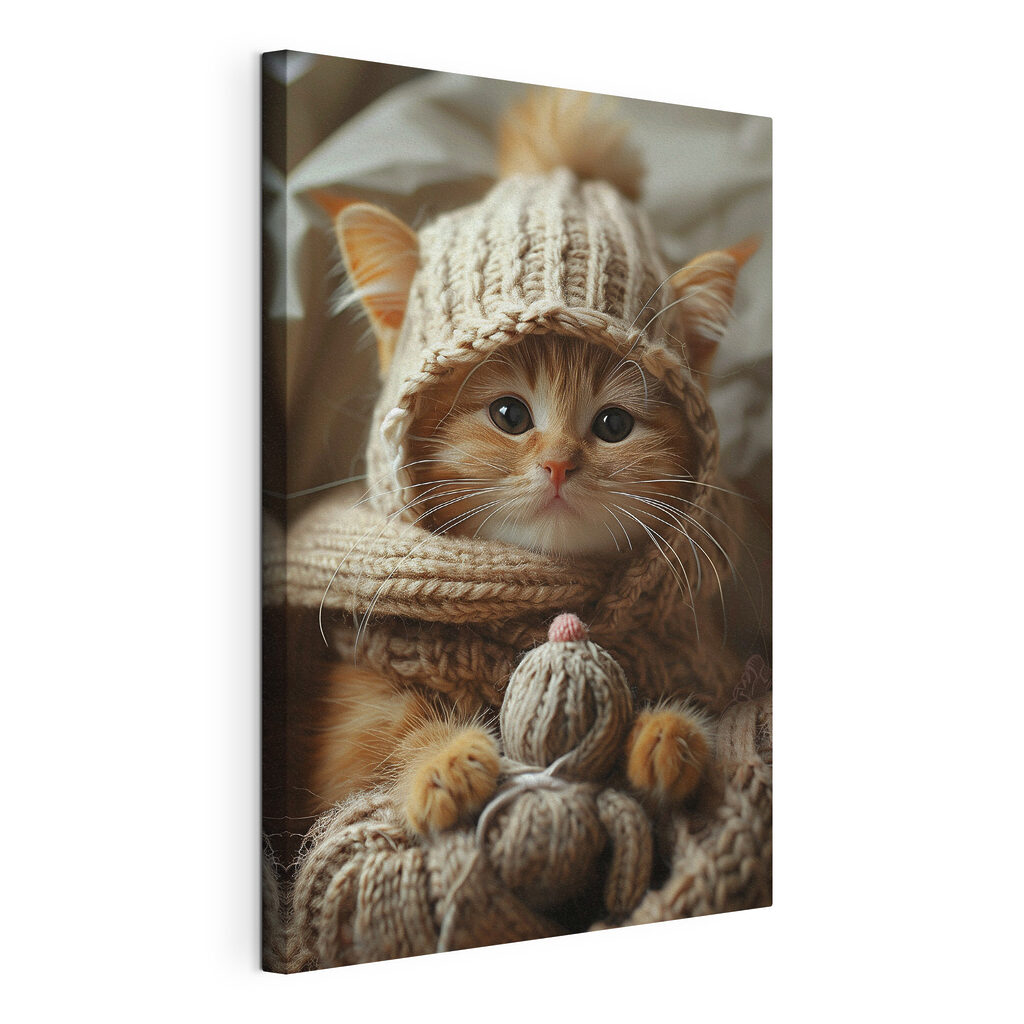 Cat wearing a knitted hat and scarf Cat wearing a knitted hat and scarf