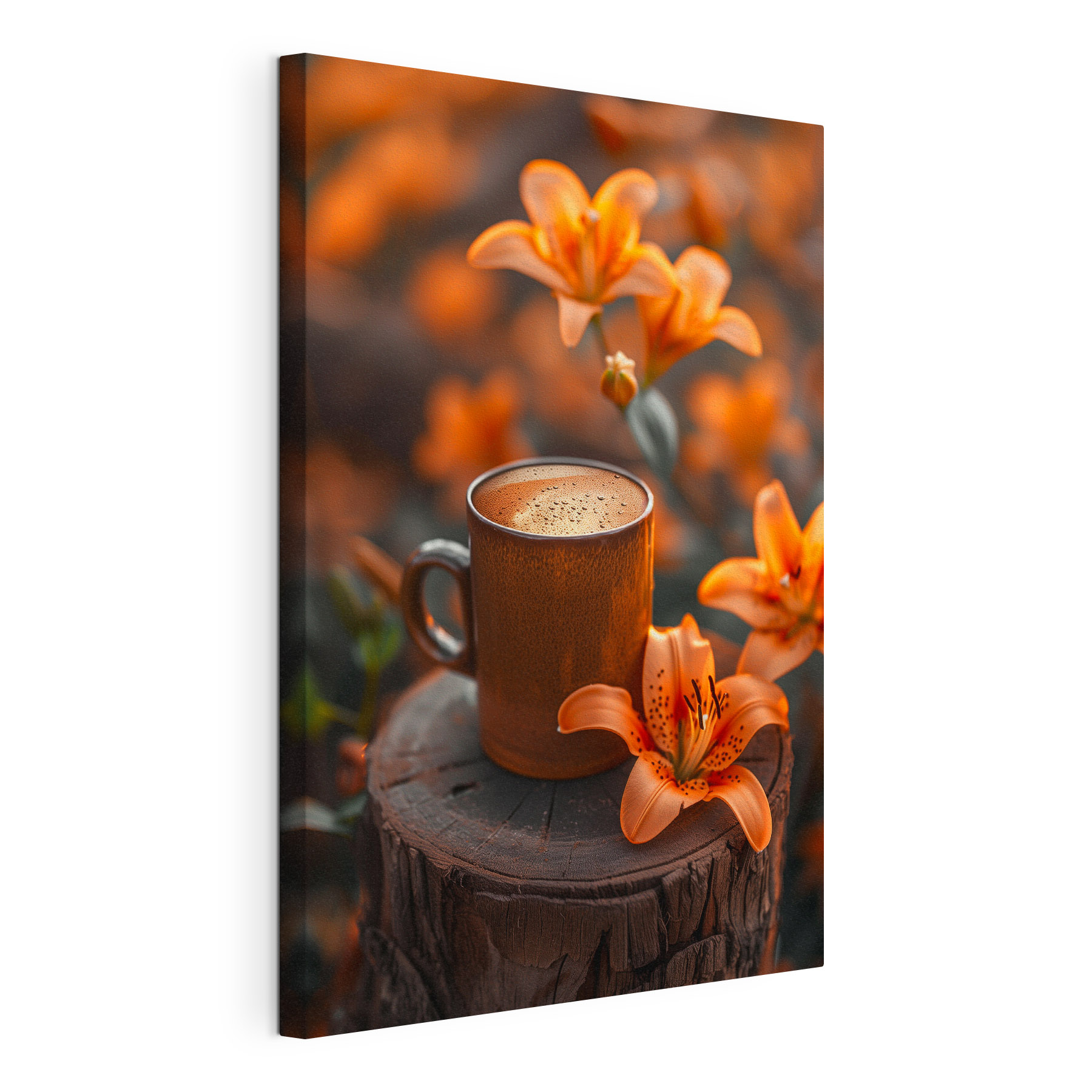 Coffee cup and orange flowers Coffee cup and orange flowers