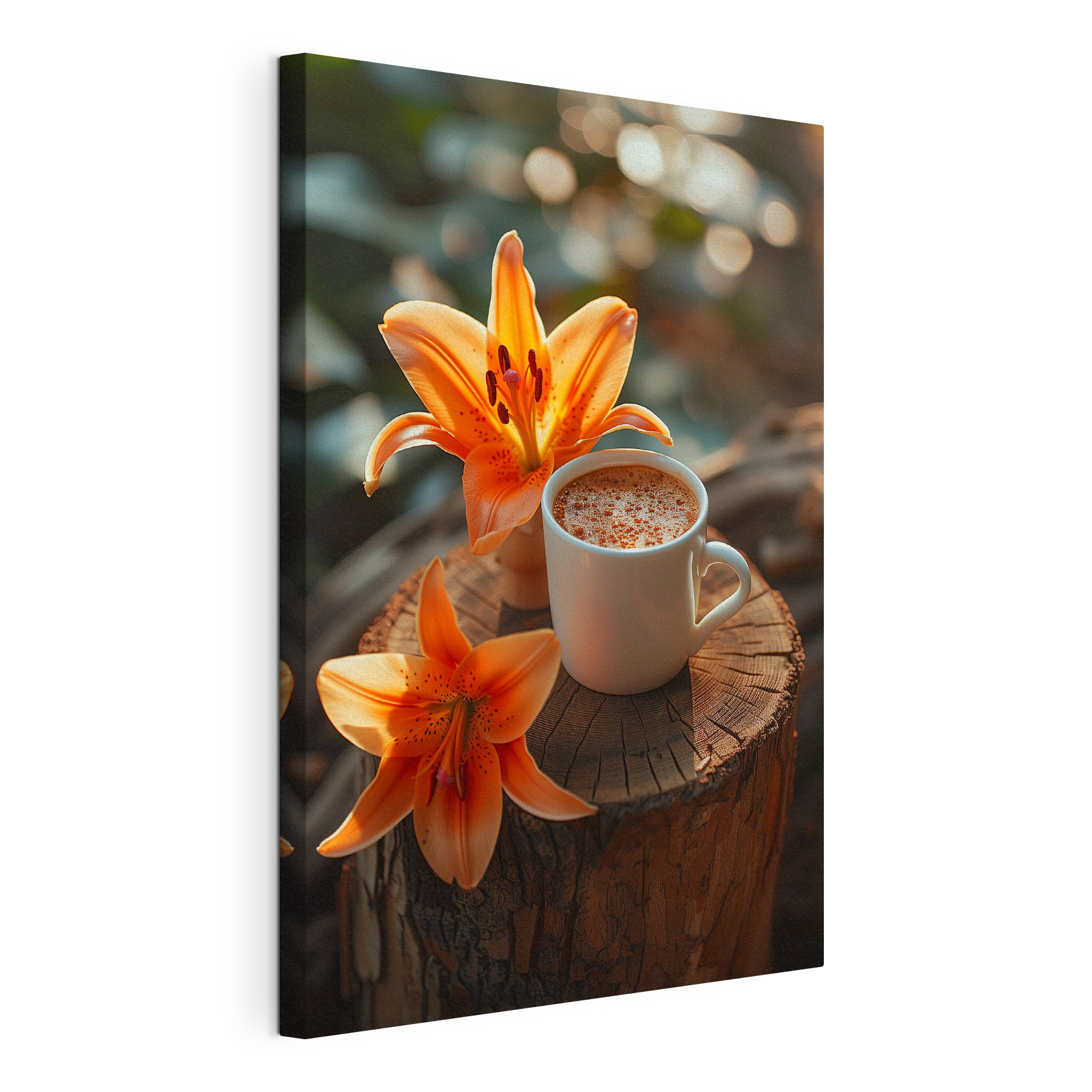 Cup of coffee and orange flowers Cup of coffee and orange flowers