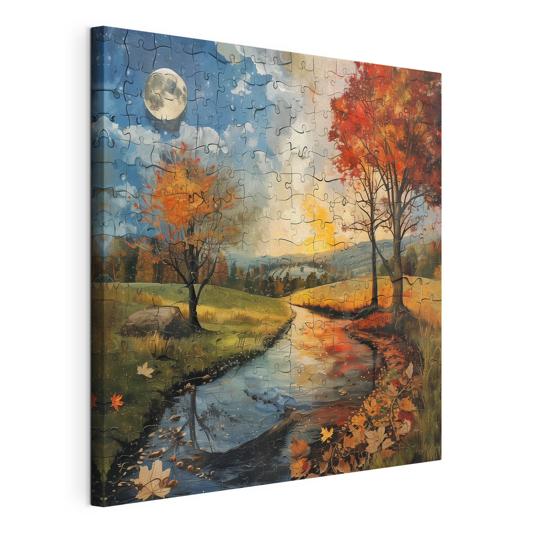 Puzzle of a river with trees and a moon Puzzle of a river with trees and a moon