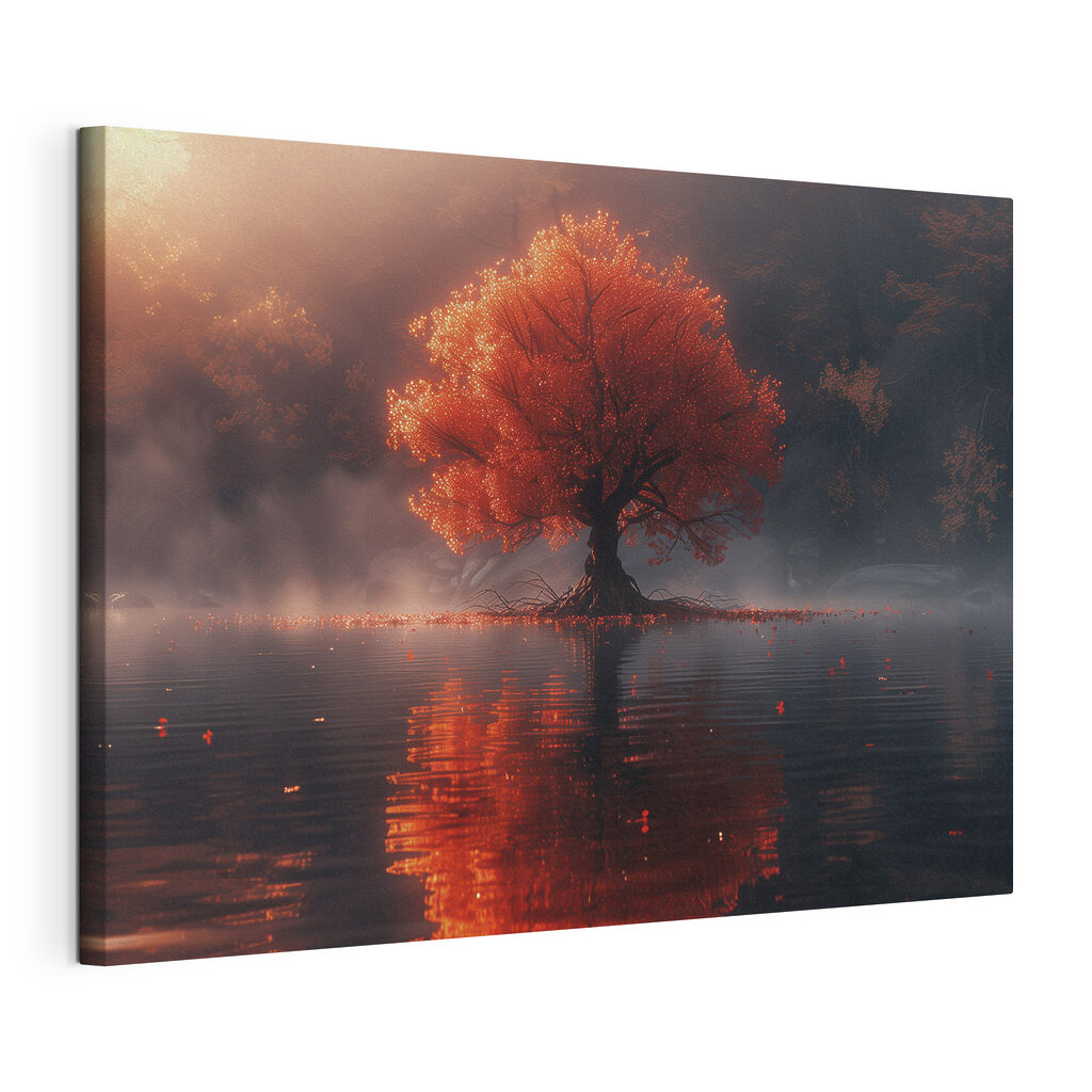 Tree with orange leaves on it in a lake Tree with orange leaves on it in a lake