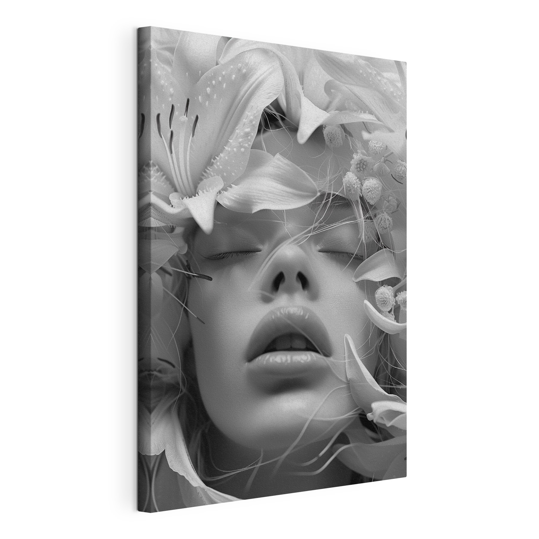 Woman with flowers around her face Woman with flowers around her face