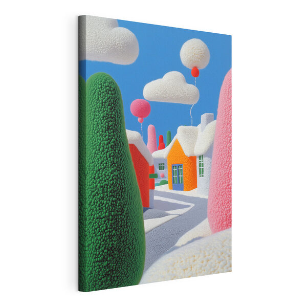 Città dei cartoni animati con alberi e palloncini Quadri Città dei cartoni animati con alberi e palloncini