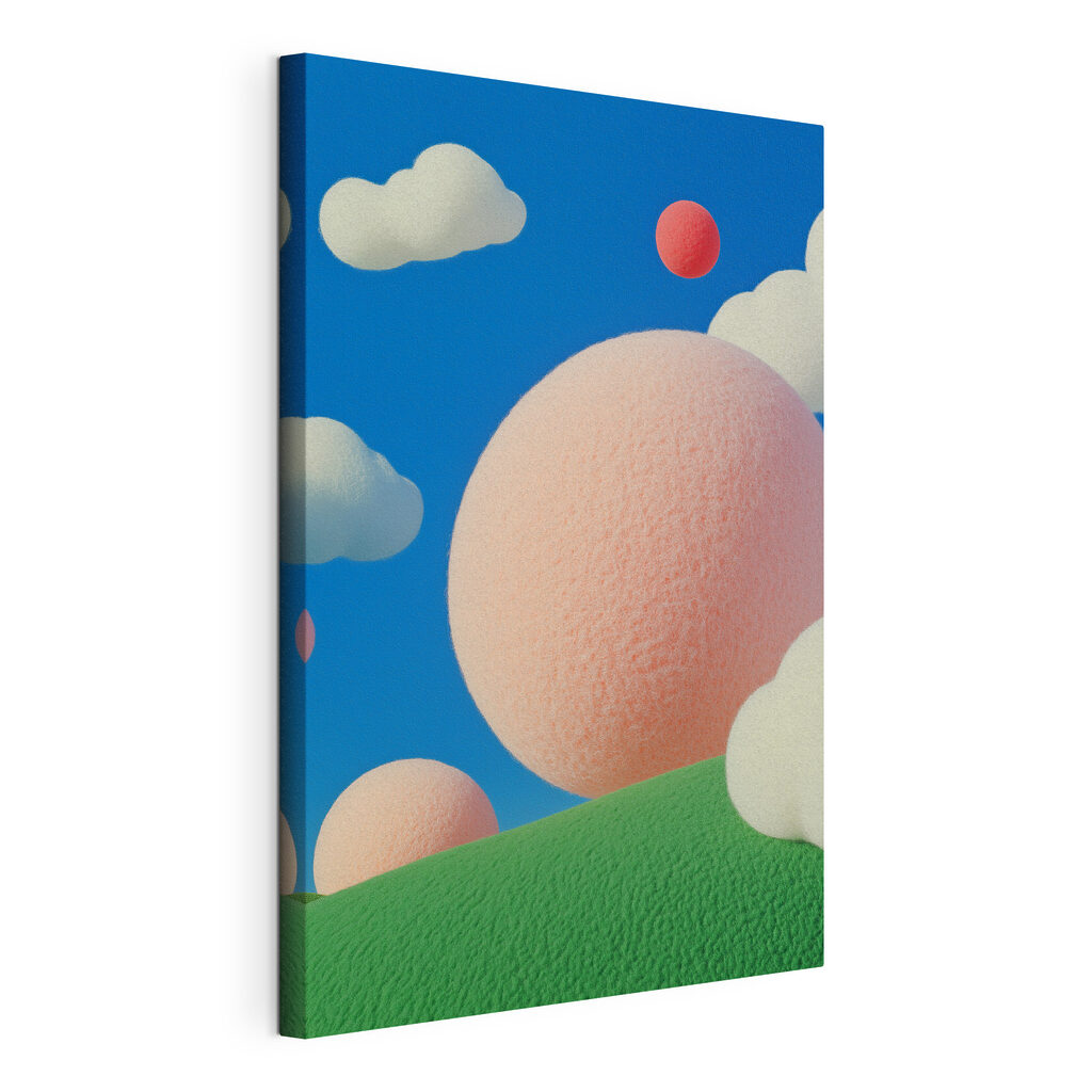 Pink and white balls in the sky