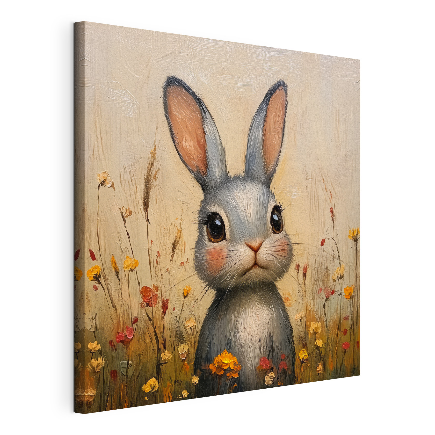 Painting of a rabbit in a field of flowers Painting of a rabbit in a field of flowers