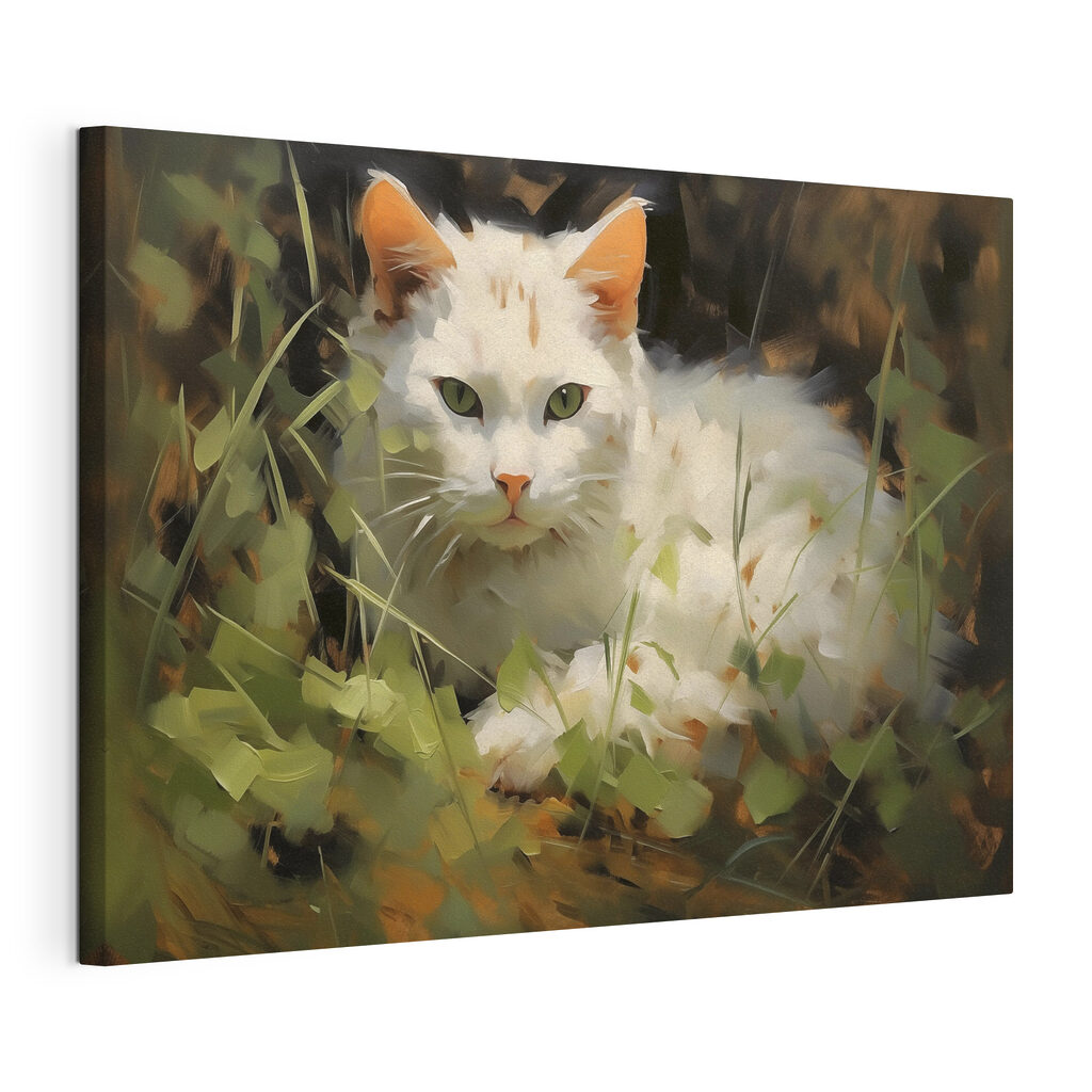 White cat lying in the grass White cat lying in the grass