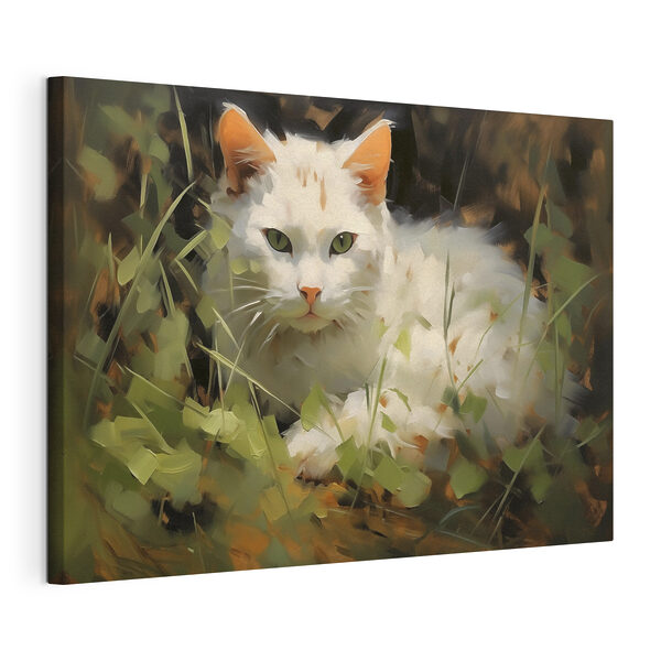 Quadri Gatto bianco sdraiato sull'erba (COD: s41017) Quadri Quadri Gatto bianco sdraiato sull'erba (COD: s41017)