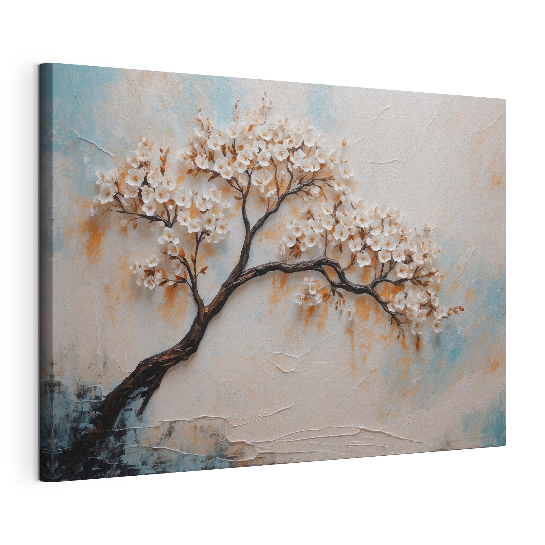Painting of a tree with white flowers