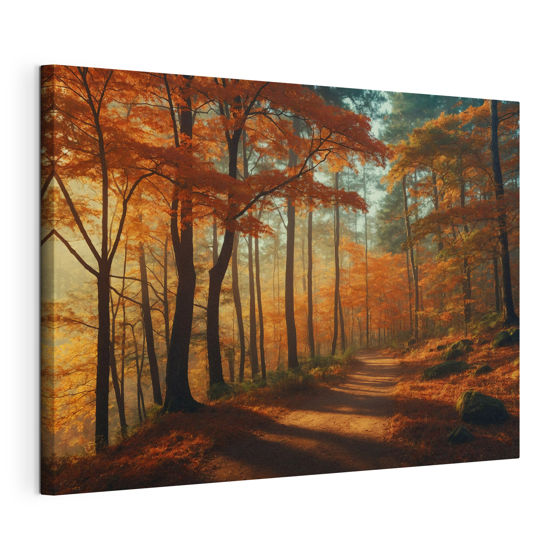 Path through a forest with orange leaves
