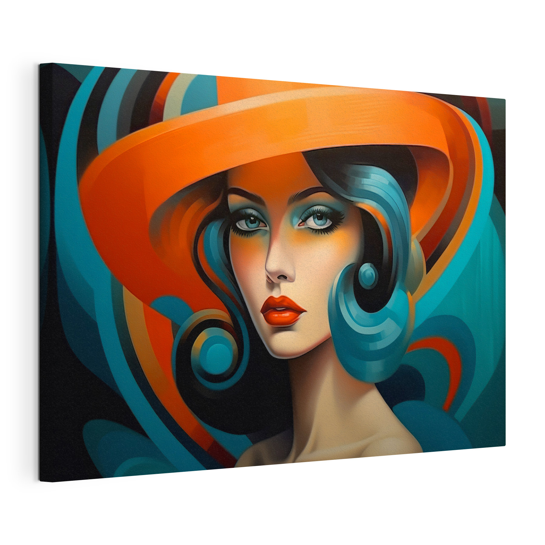 Woman with blue hair and orange hat Woman with blue hair and orange hat