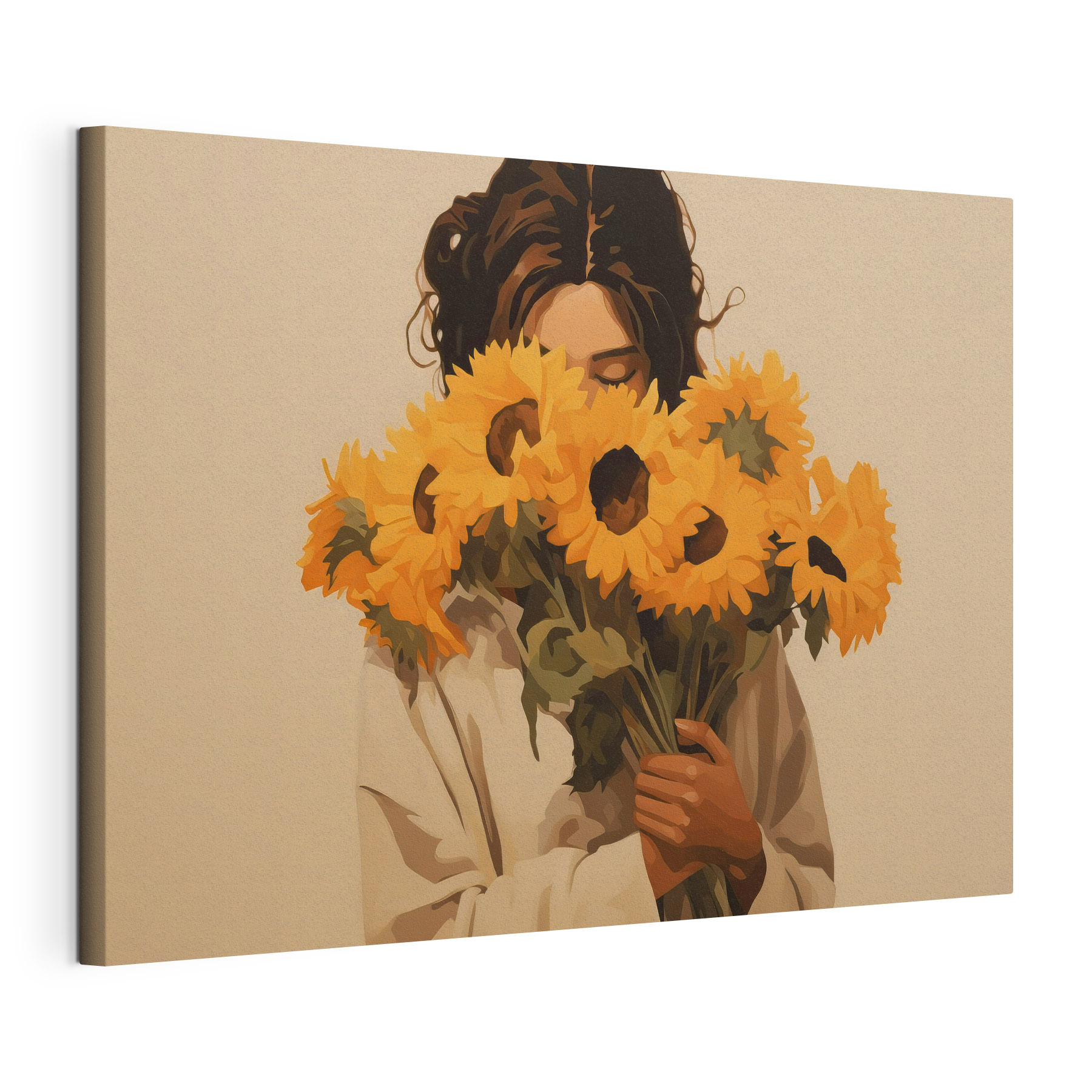 Woman holding a bouquet of sunflowers