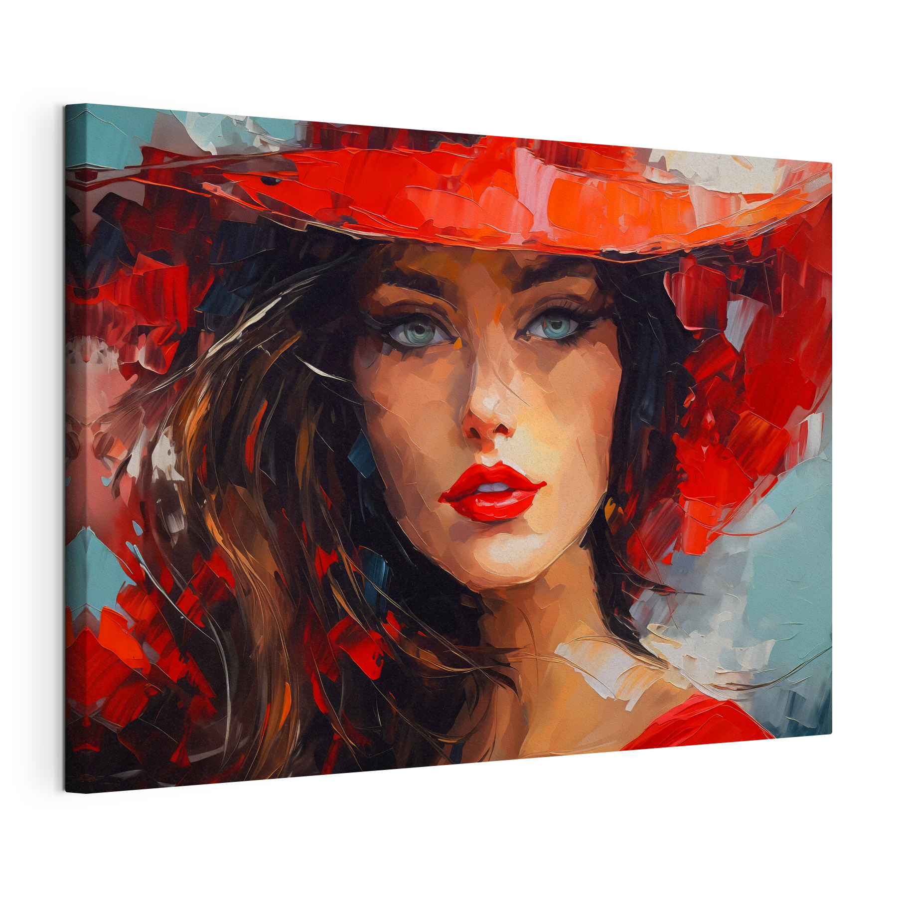 Painting of a woman wearing a red hat