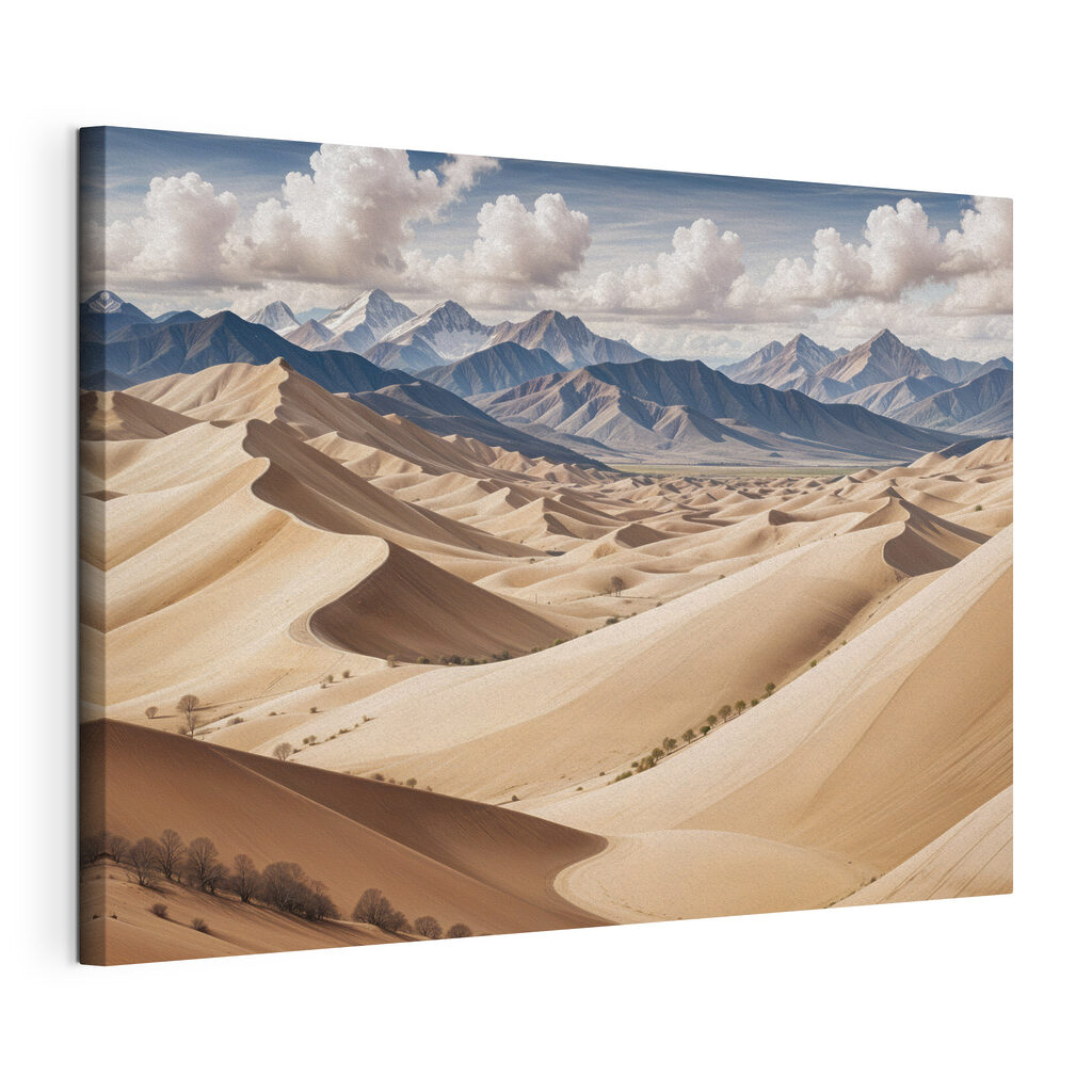 Large sandy hills with mountains in the background Large sandy hills with mountains in the background