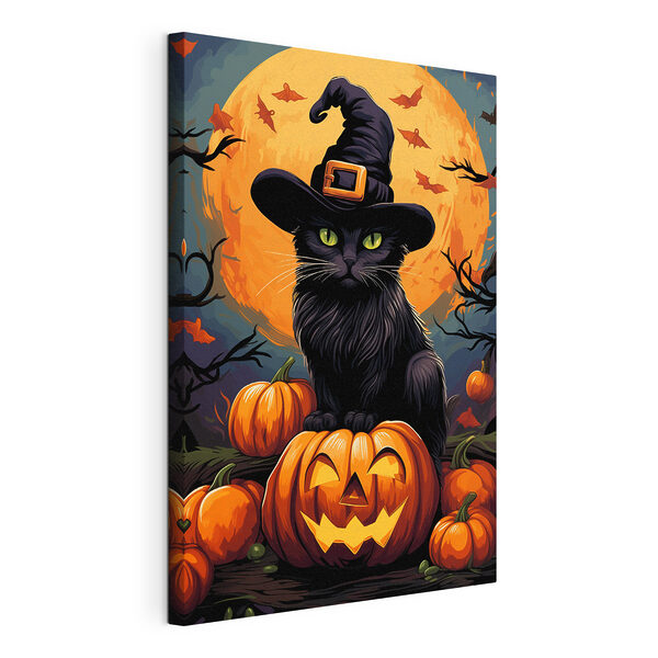 Quadri Gatto con un cappello in testa, seduto su una zucca (COD: s41113) Quadri Quadri Gatto con un cappello in testa, seduto su una zucca (COD: s41113)
