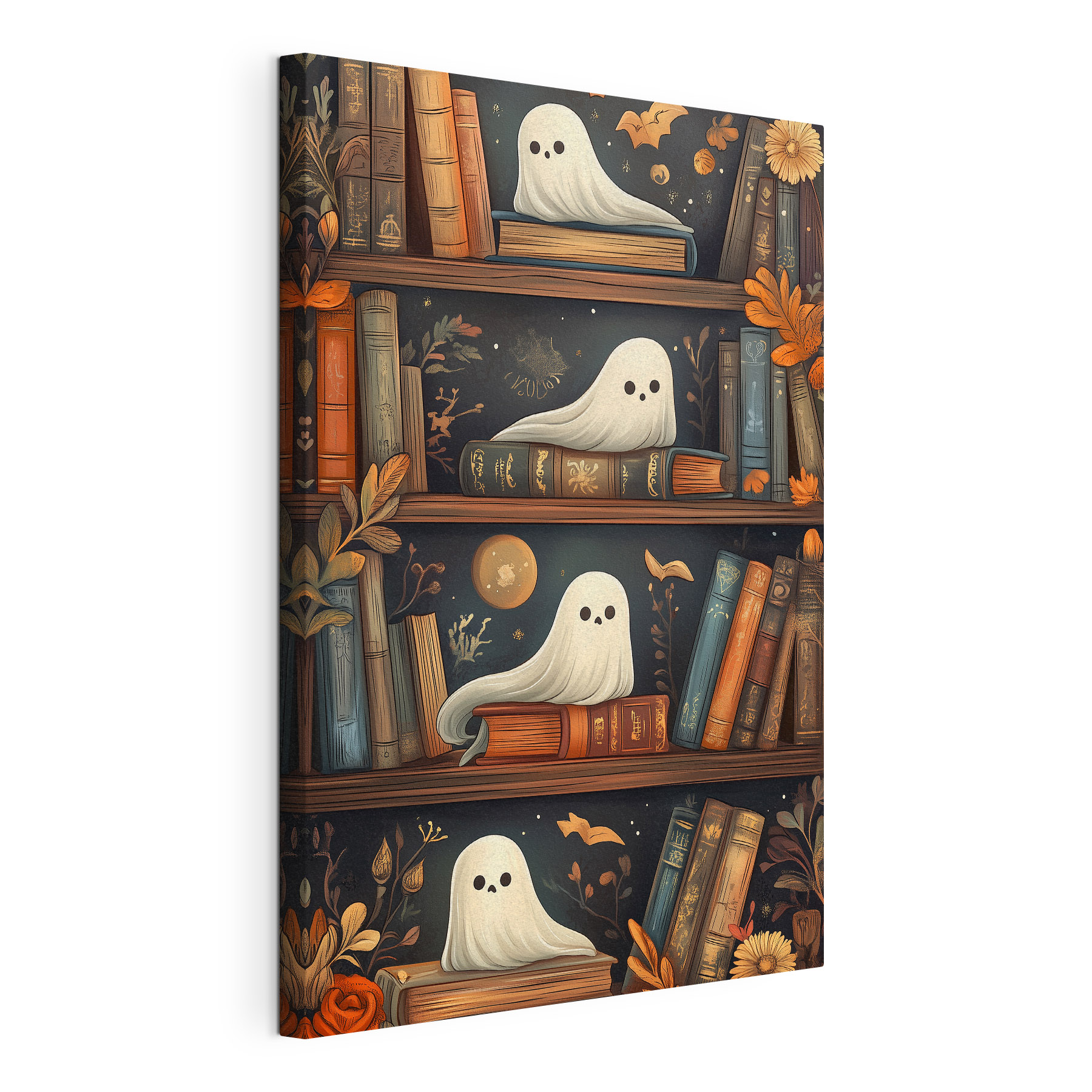 Bookcase full of books with ghosts Bookcase full of books with ghosts