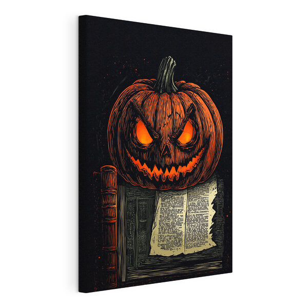 Quadri Una zucca con una faccia sopra un libro (COD: s41132) Quadri Quadri Una zucca con una faccia sopra un libro (COD: s41132)