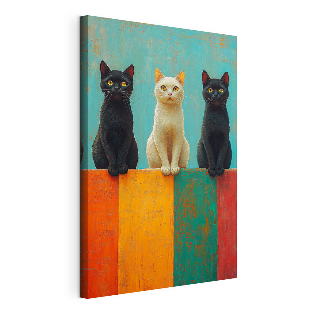 Three cats enjoying colorful scenery Three cats enjoying colorful scenery