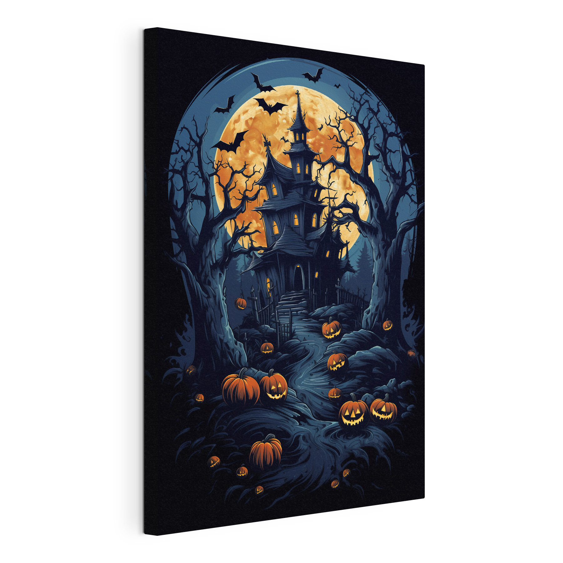 Haunted house with pumpkins and a full moon Haunted house with pumpkins and a full moon