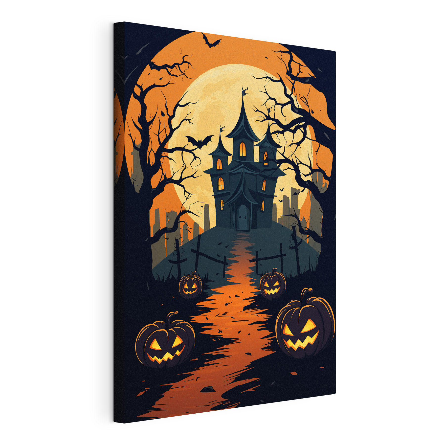 Cartoon of a house with pumpkins and trees Cartoon of a house with pumpkins and trees