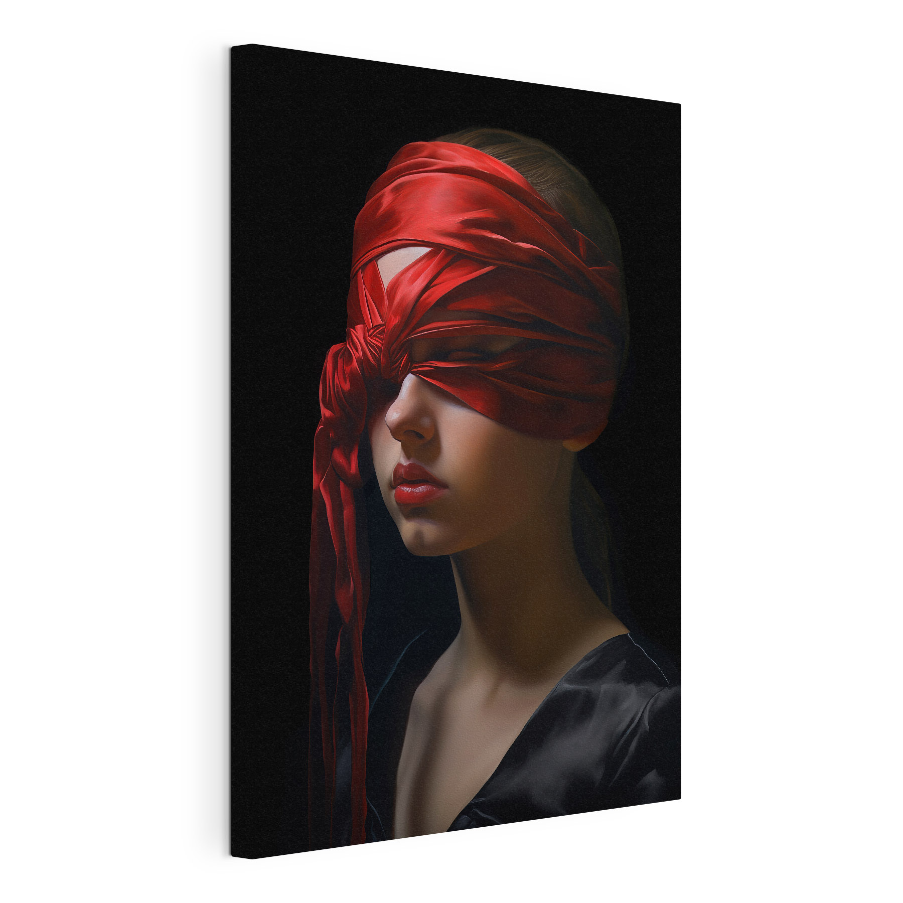 Woman with a red scarf over her eyes Woman with a red scarf over her eyes