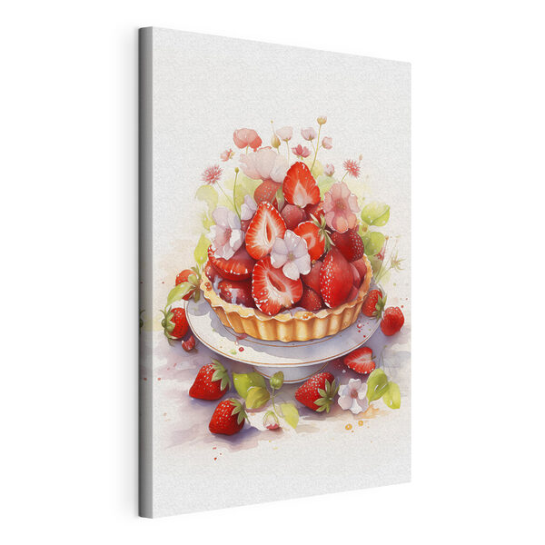 Acquerello raffigurante una torta con fragole e fiori Quadri Acquerello raffigurante una torta con fragole e fiori