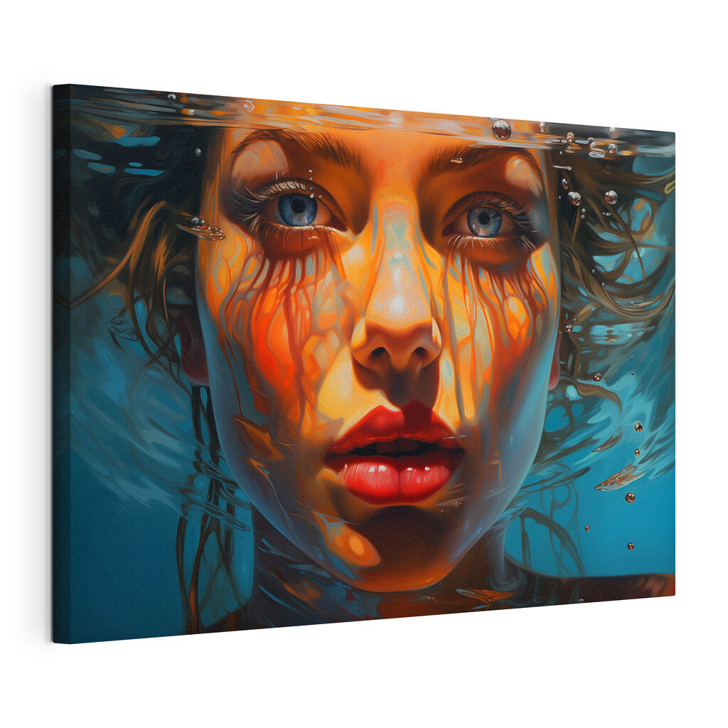 Woman under water with water droplets