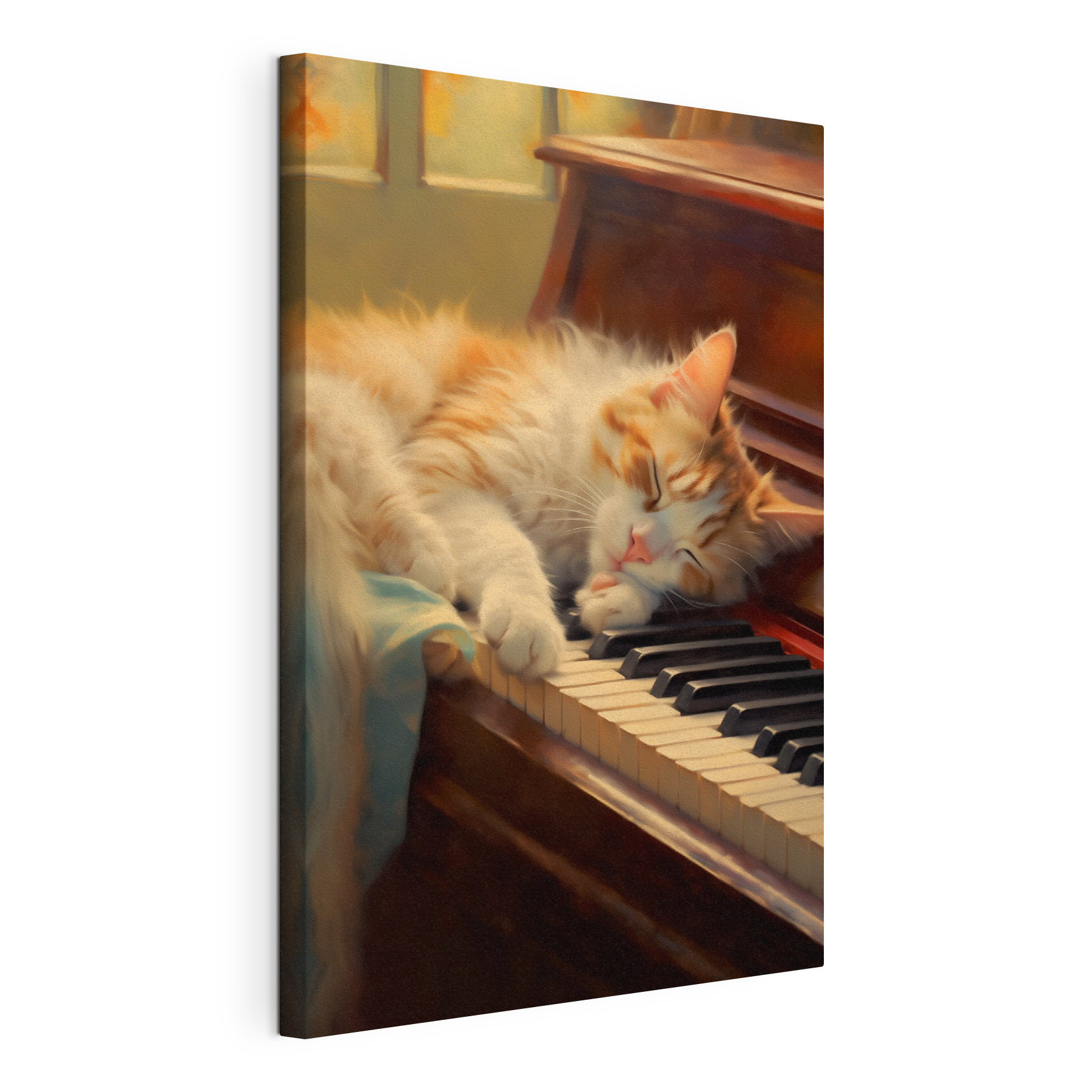 Cat sleeping on a piano