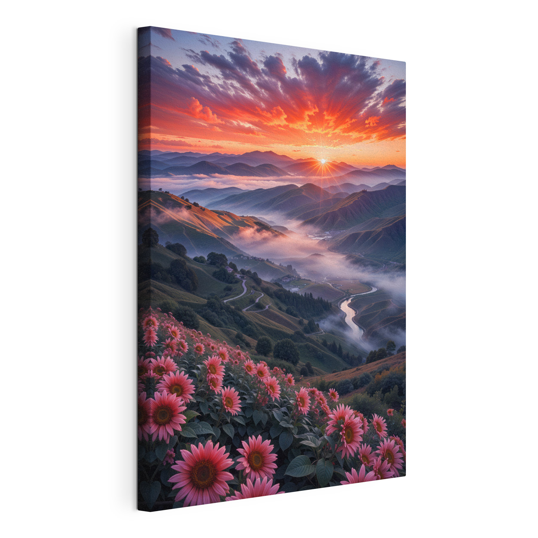 Valley with flowers and a river Valley with flowers and a river
