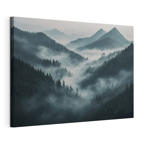 Quadri Quadri Catena montuosa avvolta dalla nebbia con alberi (COD: s41318)