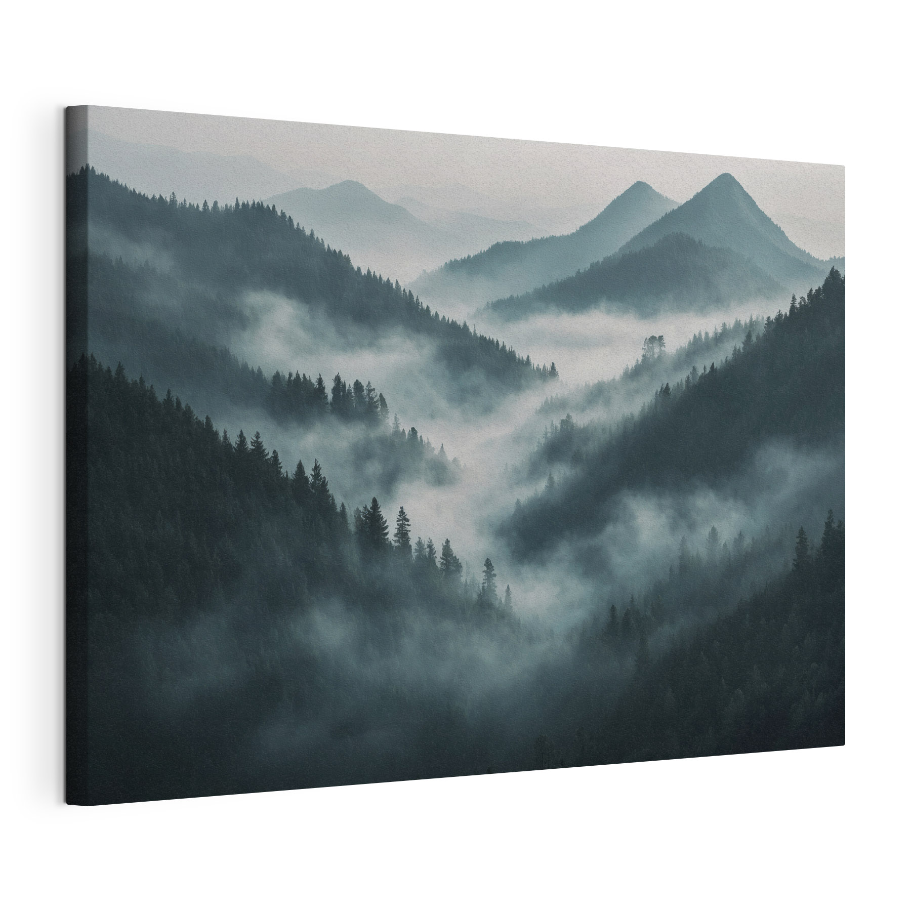 Foggy mountain range with trees