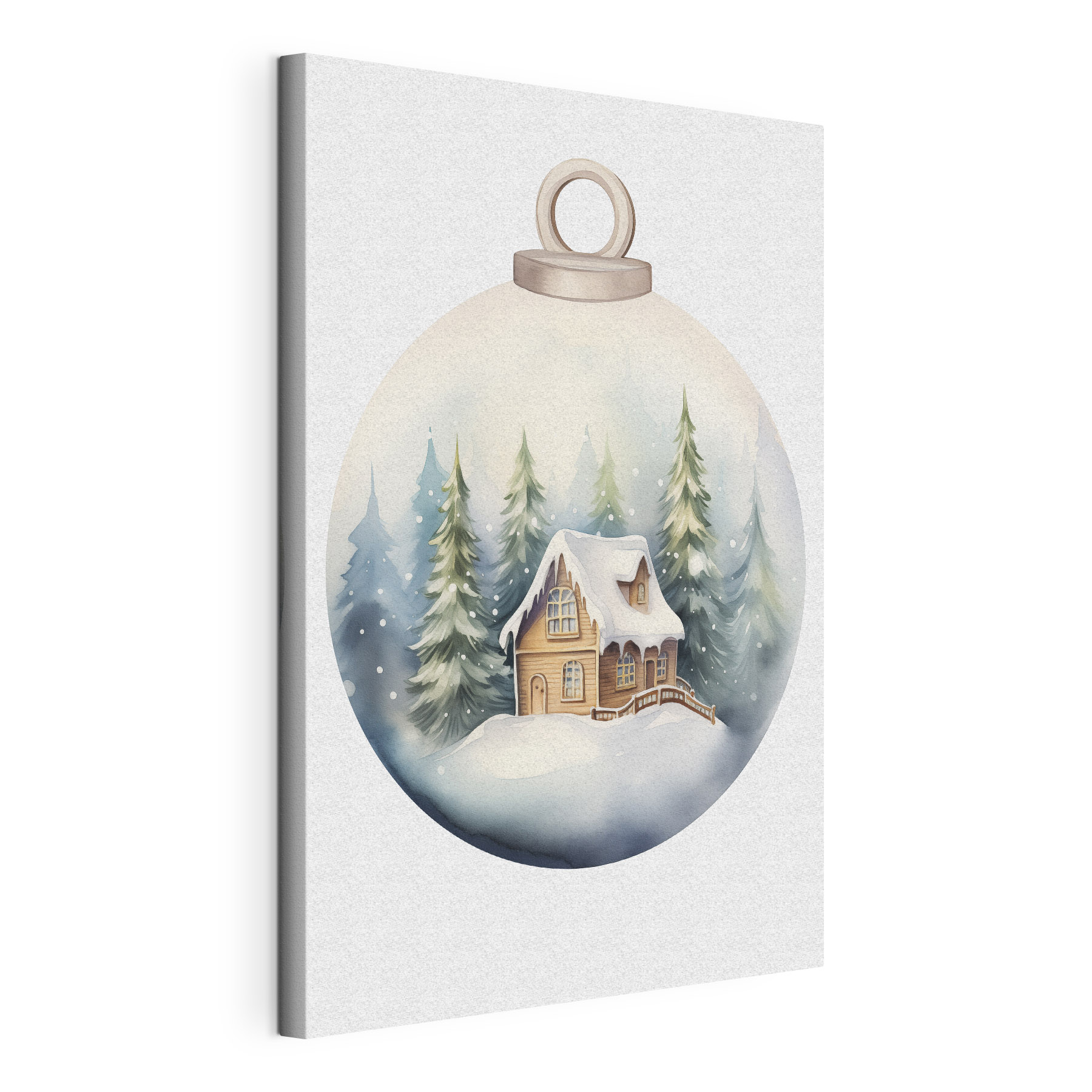 Watercolor painting of a house in a snow covered forest Watercolor painting of a house in a snow covered forest