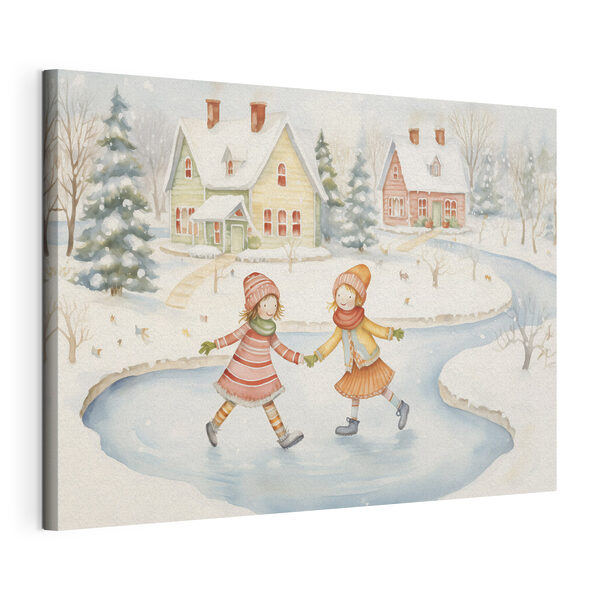 Quadri Due ragazze che pattinano sul ghiaccio in un paesaggio innevato (COD: s41377) Quadri Quadri Due ragazze che pattinano sul ghiaccio in un paesaggio innevato (COD: s41377)