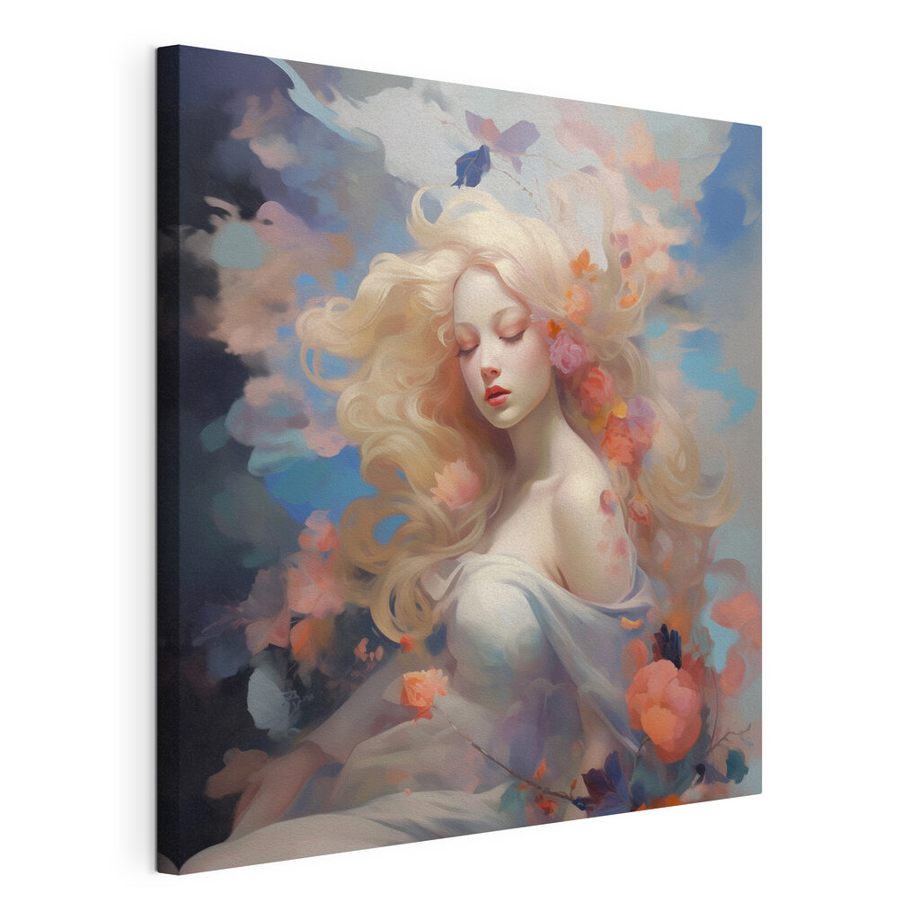 Woman with long blonde hair and flowers in her hair Woman with long blonde hair and flowers in her hair