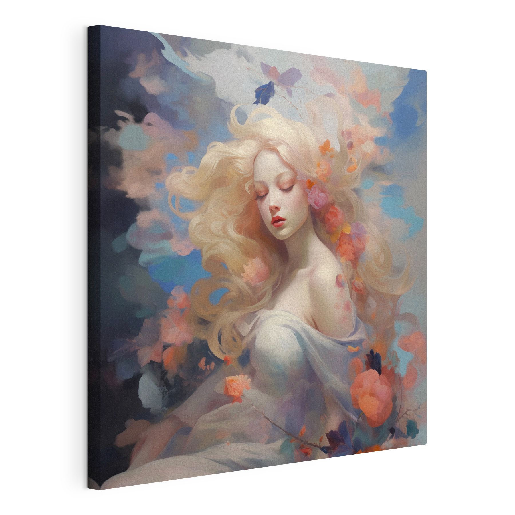 Woman with long blonde hair and flowers in her hair Woman with long blonde hair and flowers in her hair