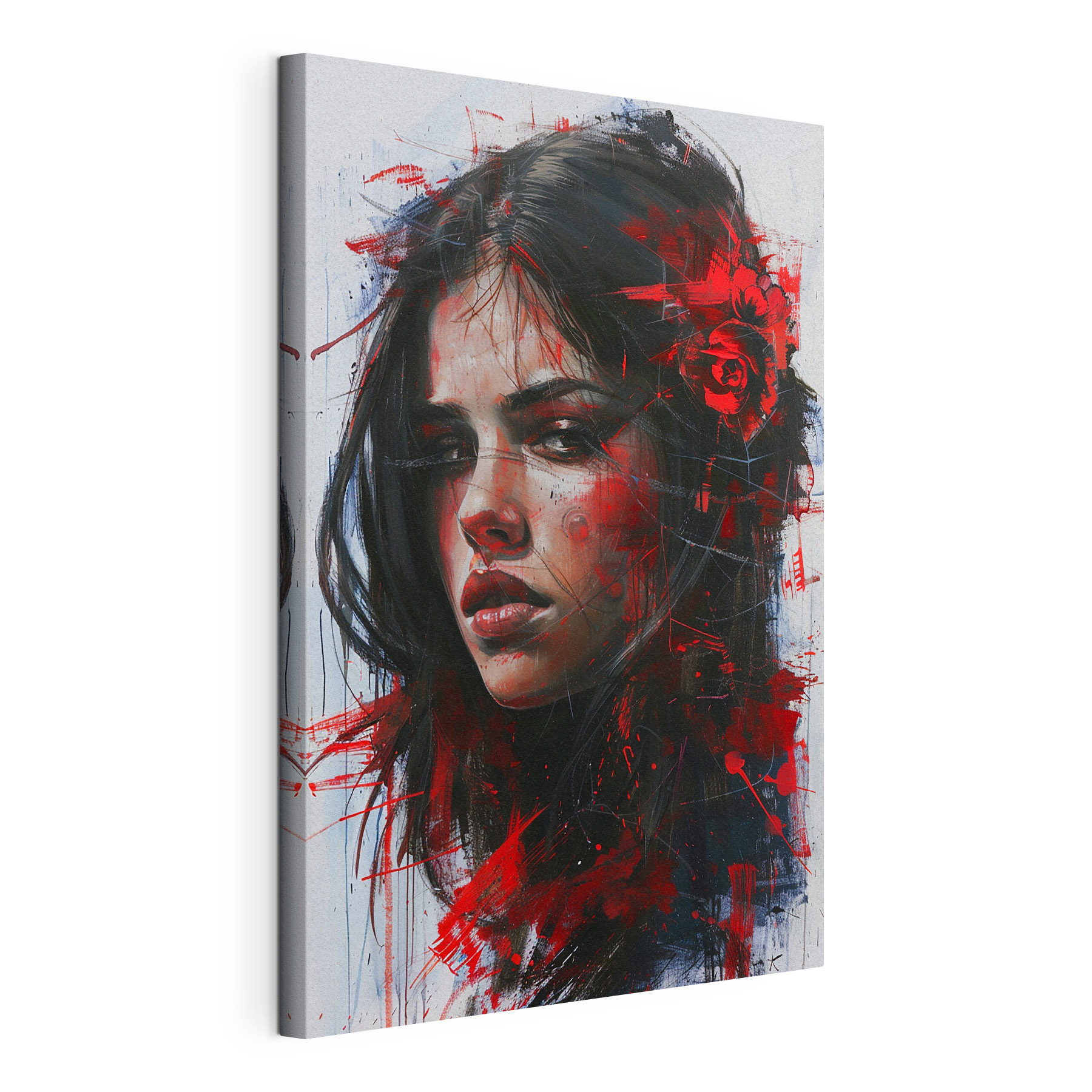 Painting of a woman with red paint Painting of a woman with red paint