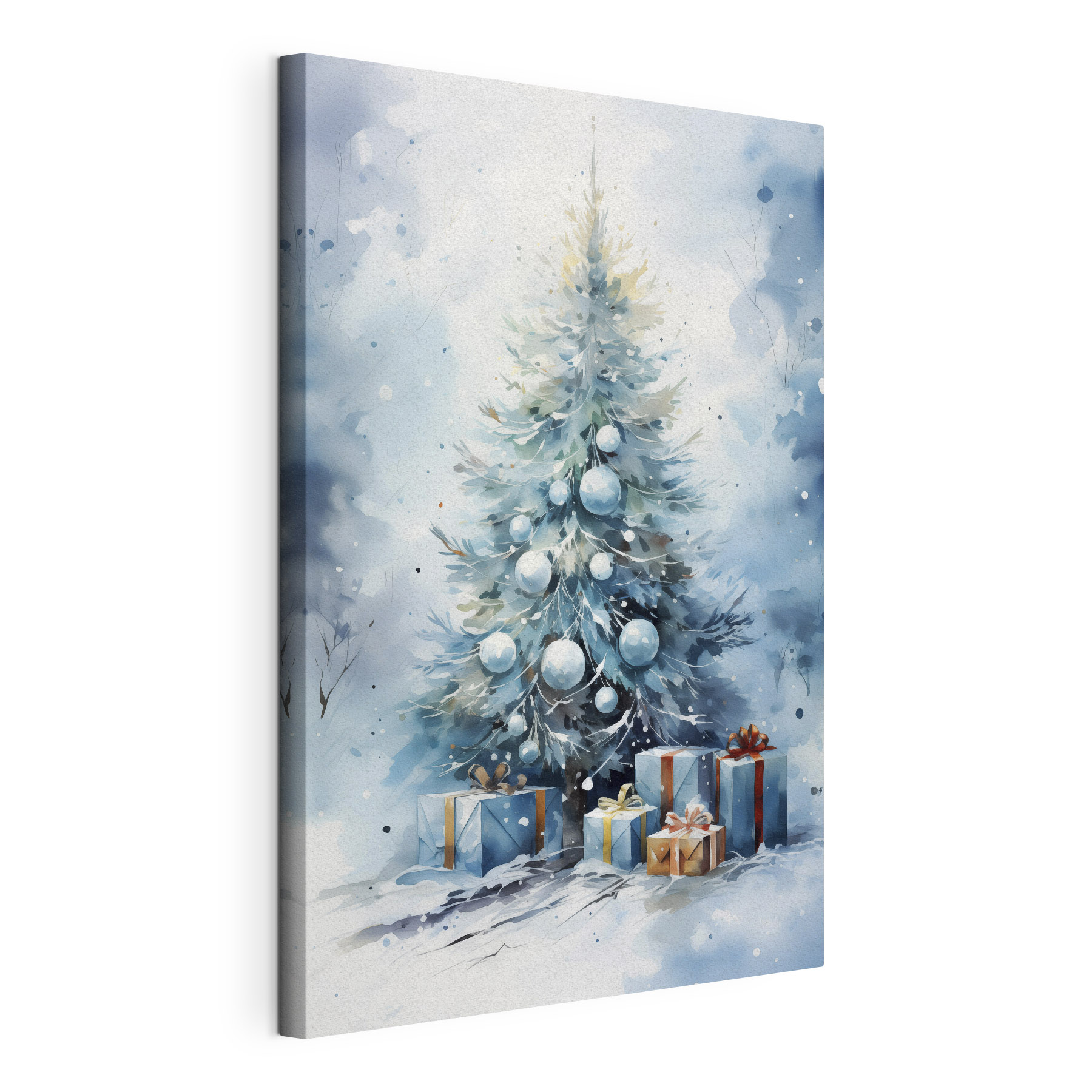 Watercolor of a christmas tree with presents