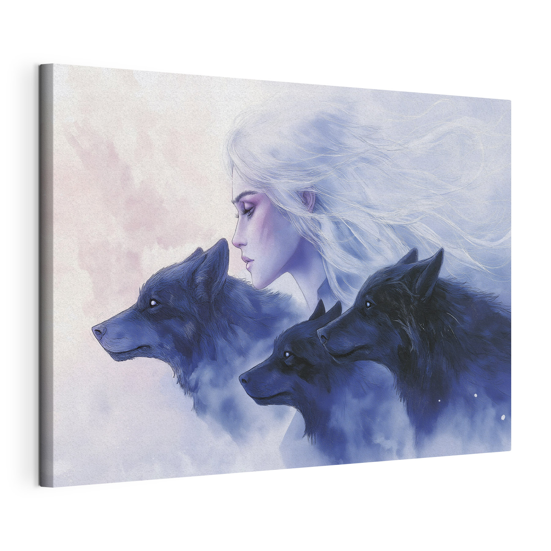 Woman with white hair and wolfs Woman with white hair and wolfs