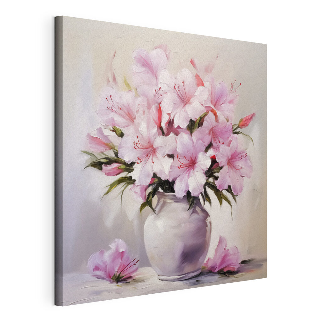 Painting of pink flowers in a vase