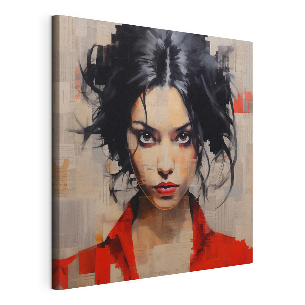 Woman with black hair and red shirt Woman with black hair and red shirt