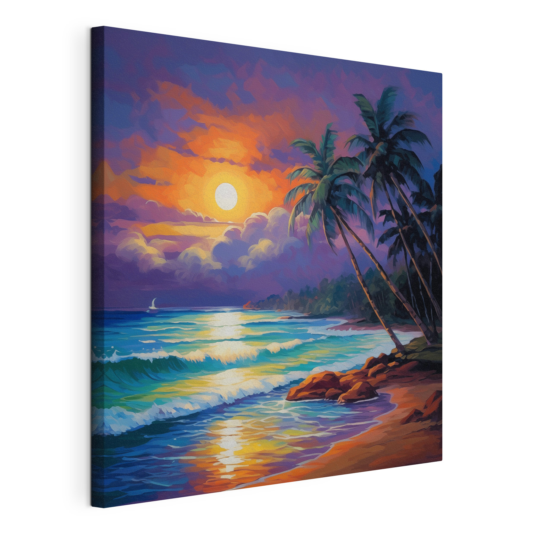 Painting of a beach with palm trees and waves Painting of a beach with palm trees and waves