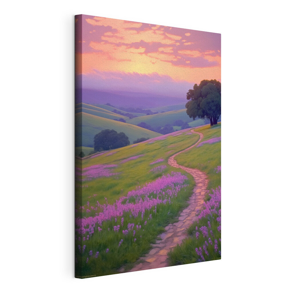 Path through a field of purple flowers