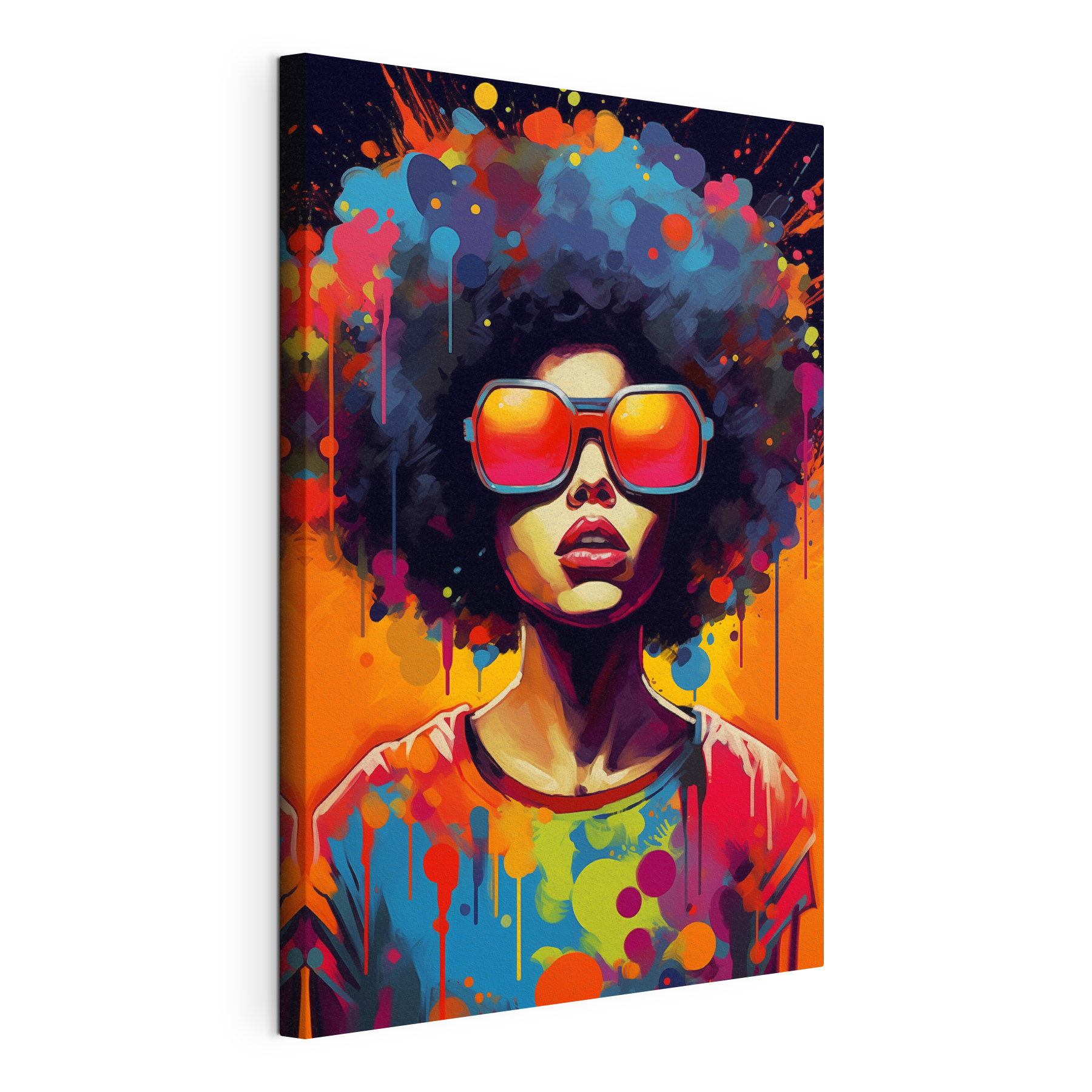 Woman with big afro wearing sunglasses