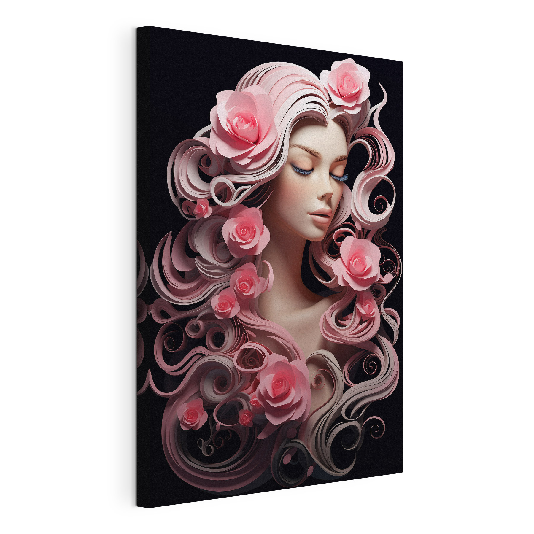 Woman with pink flowers and long hair Woman with pink flowers and long hair